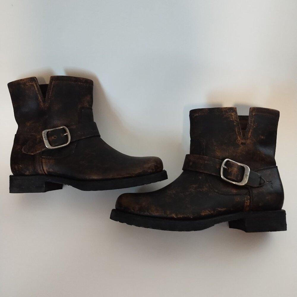 Frye Women's Size 5.5B Black Distressed Leather Moto Ankle Boots NWOB